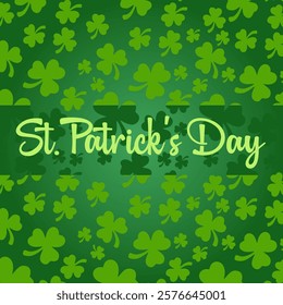 St. Patrick Day With Green Shamrock Pattern And Decorative Text On Banner Design, Irish Tradition Motif, Holiday Celebration Theme, Vector Illustration