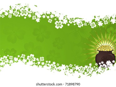 St. Patrick Day grunge frame with cauldron and wave pattern, vector illustration
