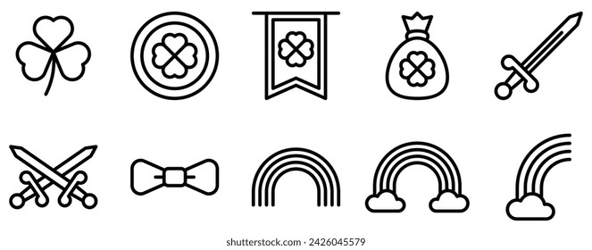 st patrick day icon line style set collection