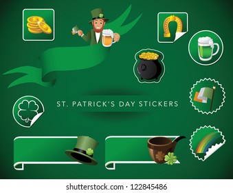St. Patrick Day Icon Symbol Sticker and Banner Set Vector