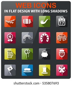 st patrick day icons set in flat design with long shadow