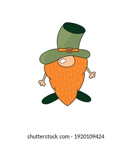 St. Patrick Day - Irish gnome. Cartoon vector Leprechaun color illustration for cards, decor, shirt design, invitation to the pub.