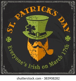 st patrick day irish poster blackboard luck celtic background chalk vector template for greeting card or poster of irish happy st patrick's day with leprechaun as logo of holiday on chalkboard backgro