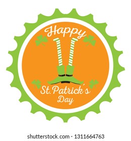 St Patrick day label with irish elf legs. Vector illustration design