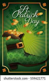 st patrick day leprechaun boot coins shiny celebration traditional clover background