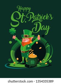 st patrick day with leprechaun and cauldron