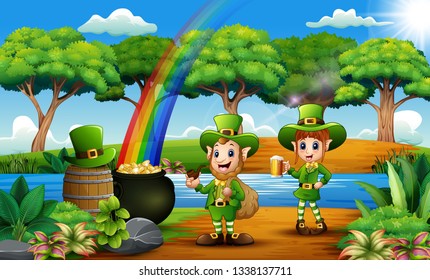 St patrick day leprechaun celebration on the riverside