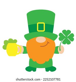 St. Patrick day leprechaun gnome vector cartoon illustration