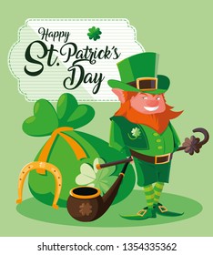 st patrick day with leprechaun and icons