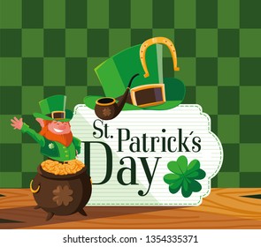 st patrick day with leprechaun and icons