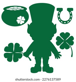 St Patrick day leprechaun silhouette vector cartoon illustration