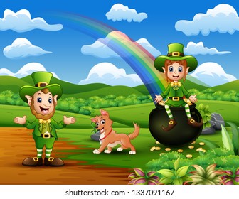 St Patrick day leprechauns celebrate with a pet