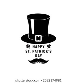 St Patrick day logo greeting card with hat and mustache