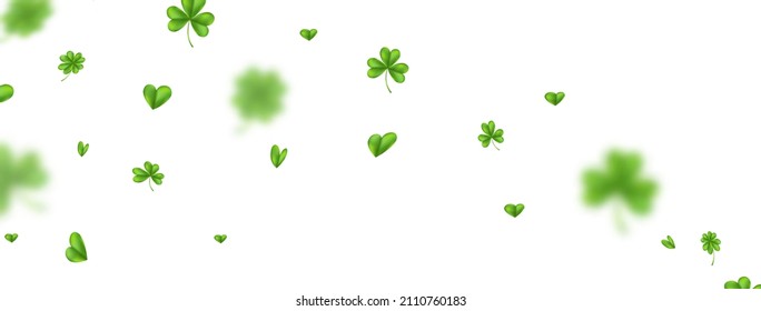St Patrick day long banner. Clover leaf background. Shamrock green leaves. Happy Irish saint card. Festival Ireland flower. Lucky fortune symbol. Celebration march frame. Vector illustration.