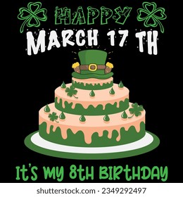 St patrick day it's my 8th birthday t-shirt design
