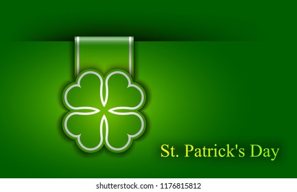 St. Patrick Day poster. A cloverleaf and greeting inscription in green colors. Vector illustration