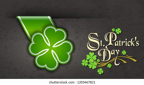 St. Patrick Day poster. A cloverleaf and greeting inscription in green colors. Vector illustration