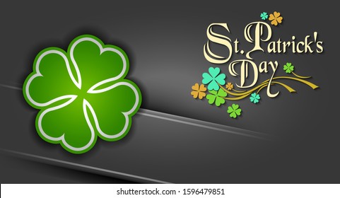 St. Patrick Day poster. A cloverleaf and greeting inscription in green colors. Vector illustration