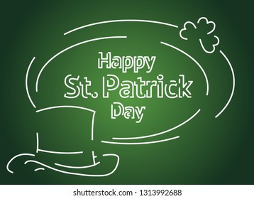 St. Patrick Day poster. Leprechaun`s hat and clover elements with wishing lettering on green. Vector illustration card and template for design. Flat lines concept.
