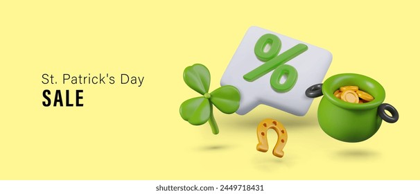 St. Patrick Day sale concept. Discount ad vector mockup