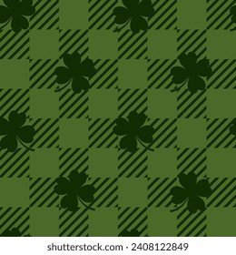 St. Patrick Day seamless checkered pattern with clover. Vector simple illustration. 