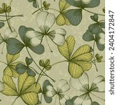St Patrick Day. Seamless pattern with little four leaf clovers. Clover sign symbol pattern. Simple Repeatable design. Good luck symbol of Ireland
