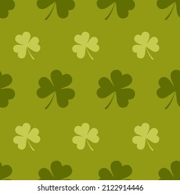 St. Patrick day seamless pattern with shamrock. Cute festive background for irish holiday. Vector illustration in flat cartoon style. Perfect for fabric, package paper, wallpaper, greeting cards.