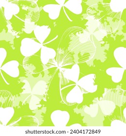 St Patrick Day. Seamless pattern with little four leaf clovers. Clover sign symbol pattern. Simple Repeatable design. Good luck symbol of Ireland