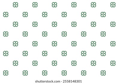 St Patrick Day. Seamless pattern with little four leaf clovers. Clover sign symbol pattern. Simple Repeatable design with Green clover on a White Background. Good luck symbol of Ireland