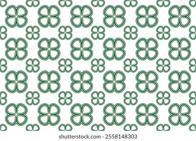 St Patrick Day. Seamless pattern with little four leaf clovers. Clover sign symbol pattern. Simple Repeatable design with Green clover on a White Background. Good luck symbol of Ireland