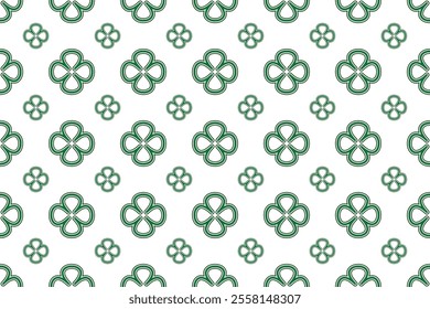 St Patrick Day. Seamless pattern with little four leaf clovers. Clover sign symbol pattern. Simple Repeatable design with Green clover on a White Background. Good luck symbol of Ireland