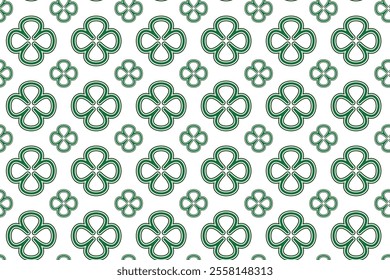 St Patrick Day. Seamless pattern with little four leaf clovers. Clover sign symbol pattern. Simple Repeatable design with Green clover on a White Background. Good luck symbol of Ireland