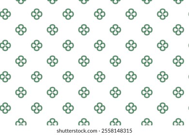 St Patrick Day. Seamless pattern with little four leaf clovers. Clover sign symbol pattern. Simple Repeatable design with Green clover on a White Background. Good luck symbol of Ireland