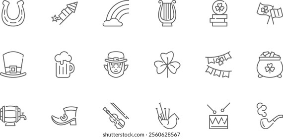 St Patrick Day | Set of line icons with editable stroke