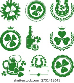 St Patrick Day Shamrock Irish Icon Set Vector Illustration