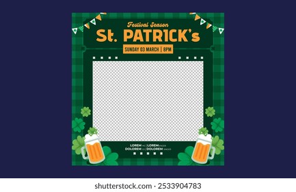 St Patrick Day Socials Media. Design de ilustração Vetor de Desenho Animado para Pôster, Banner, Panfleto, Saudação, Cartão, Post, Capa, Convite