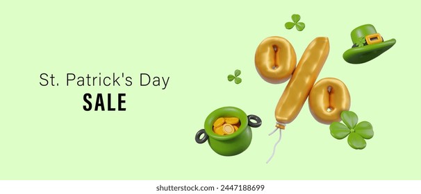 St. Patrick Day spring sale. Bright advertising poster with 3D illustration and place for text
