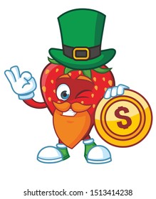 st patrick day strawberry mascot character vector design
