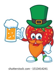 st patrick day strawberry mascot character vector design
