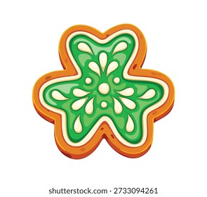 St Patrick Day doce bolo, shamrock clover cookie ou sobremesa de biscoito, vetor de desenhos animados. Feliz dia de São Patrício ou cookie de feriado irlandês de trevo trevo shamrock com caramelo verde para pastelaria da Irlanda