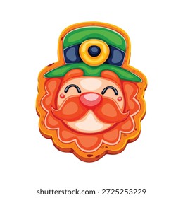St Patrick Day sweet cookie dessert of leprechaun face biscuit, cartoon vector. Happy Saint Patrick Day or Irish holiday cookie of funny leprechaun in green hat for Ireland pastry and bakery sweets