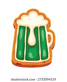 Doces do Dia de São Patrício, sobremesa de bolo de biscoito ou biscoito de cerveja verde, vetor de desenhos animados. Feliz dia de São Patrício ou cookie de feriado irlandês de caneca de cerveja ale com caramelo verde para sobremesa de pastelaria da Irlanda