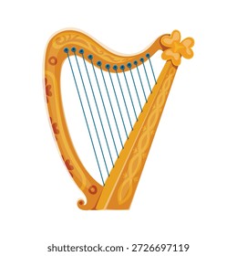 St Patrick Tag Symbol der Harfe für irisches Feiertagsmusikinstrument, Cartoon Vektor. Happy Saint Patrick Day Festival und Irish National Feiertag Symbol der keltischen Harfe für Musikkonzert