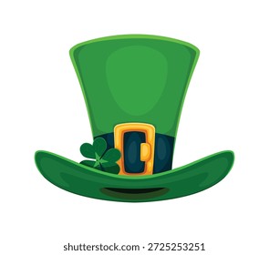 Símbolo del día de San Patricio de sombrero de duende con trébol de trébol para vacaciones irlandesas, Vector de dibujos animados. Feliz festival del día de San Patricio e Irlanda símbolo de fiesta nacional del sombrero de copa del cilindro del duende
