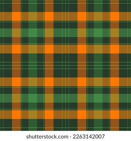 St. Patrick Tag Tartan plaid. Schottisches Muster in orangefarbenem und grünem Käfig. Schottischer Käfig. Traditioneller schottischer, karierter Hintergrund. Nahtlose Textur. Vektorgrafik