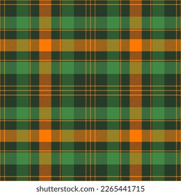 St. Patrick Tag Tartan plaid. Schottisches Muster in orangefarbenem und grünem Käfig. Schottischer Käfig. Traditioneller schottischer, karierter Hintergrund. Nahtlose Textur. Vektorgrafik