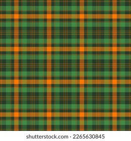 St. Patrick Tag Tartan plaid. Schottisches Muster in orangefarbenem und grünem Käfig. Schottischer Käfig. Traditioneller schottischer, karierter Hintergrund. Nahtlose Textur. Vektorgrafik