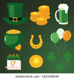 St Patrick Day traditional elements in flat style.