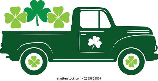 St Patrick Day Truck, Green Clover, So Lucky, Shamrock, Lucky Clover Vector Illustration File