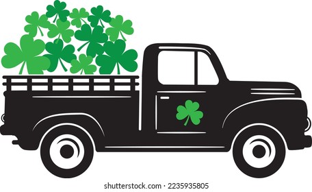 St Patrick Day Truck, Green Clover, So Lucky, Shamrock, Lucky Clover Vector Illustration Files